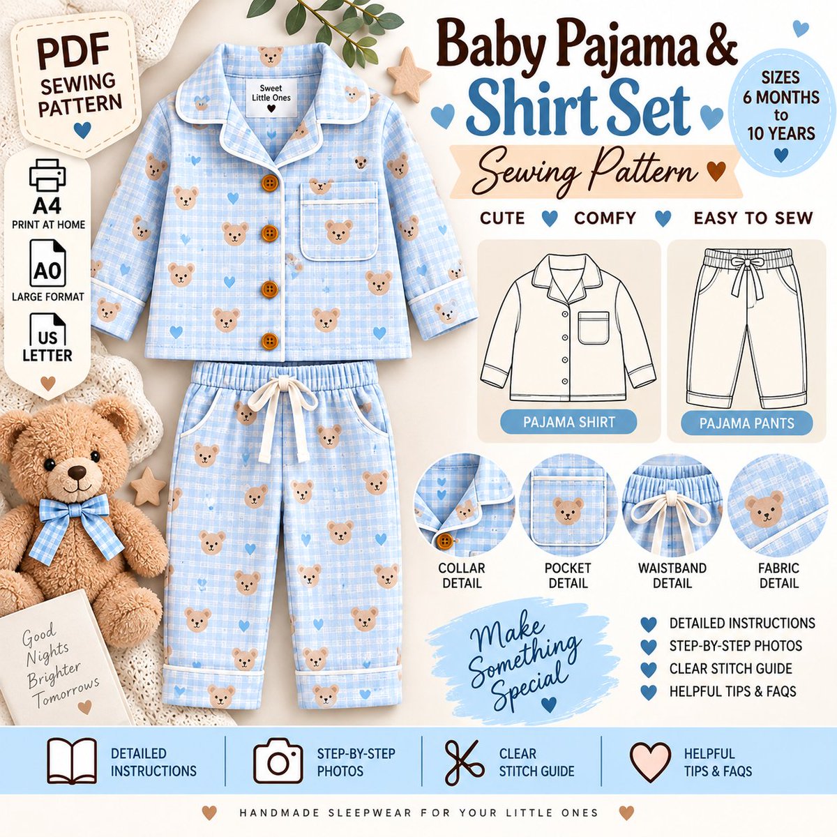 KBDigitalCraft's tweet photo. ✂️ Shirt + matching pajama pants
📏 Sizes 6M–10Y
📄 A4 + A0 + US Letter
🧵 Illustrated sewing instructions
📥 Digital PDF download
https://t.co/oFpCWM7jDJ

#PajamaSewingPattern #KidsSewingPattern #SewingPattern https://t.co/TIOTaPsjZN