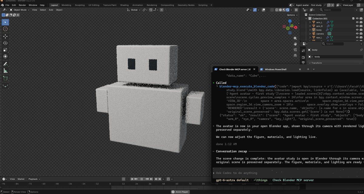 facus026's tweet photo. Seeing what all the fuss around Blender MCP and Astra is about... https://t.co/eenSyGBKh8