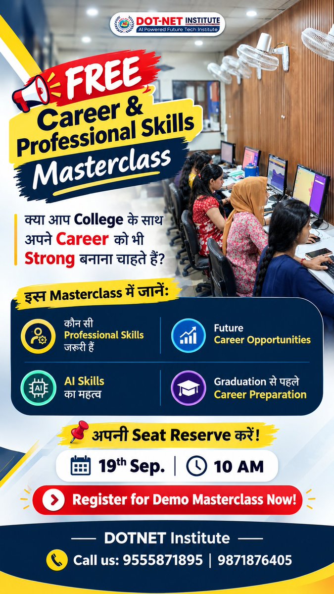 dotnetinstitute's tweet photo. FREE Career & Professional Skills Masterclass!
जिसके पास FREE Masterclass - 19th Sep, 10 AM ⏰
👉🏽 Fill this form: https://t.co/DfoR4yiEu8
📞 Call Us: 9555871895 | 9871876405
🎓 DOT-NET INSTITUTE 🎓
AI-Powered Future Tech Institute
#DOTNETInstitute
#19thSep10AM https://t.co/wjIAr7tBvm