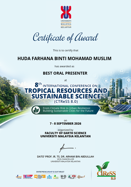 FRIMKepong's tweet photo. 📅 7-8/9 🌿 
Penyelidik @FRIMKepong, Dr Huda Farhana Mohamad Muslim rai Anugerah 'Best E-Oral Presenter' di CTReSS 8.0 anjuran UMK menerusi kajian ekopelancongan &amp; pemuliharaan di Jeli, Kelantan! Syabas! 👏🎉

 #FRIM #CTReSS8 #Penyelidikan https://t.co/lSMF6Mgpb1