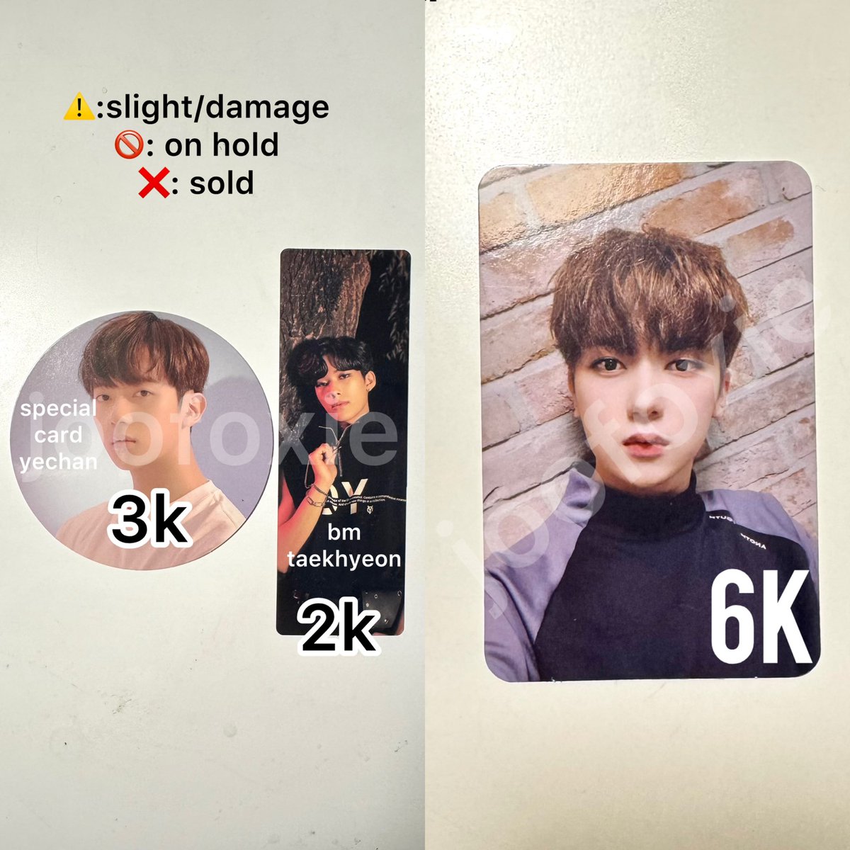 joofoxie's tweet photo. #wts want to sale 
photocard yechan taekhyeon 1the9 turn over xix. co via oren, bisa keep event (with dp), bisa split pay juga. sudah include packing ya, dom bogor jabar🫶🏻 https://t.co/XBxLRL6dCg