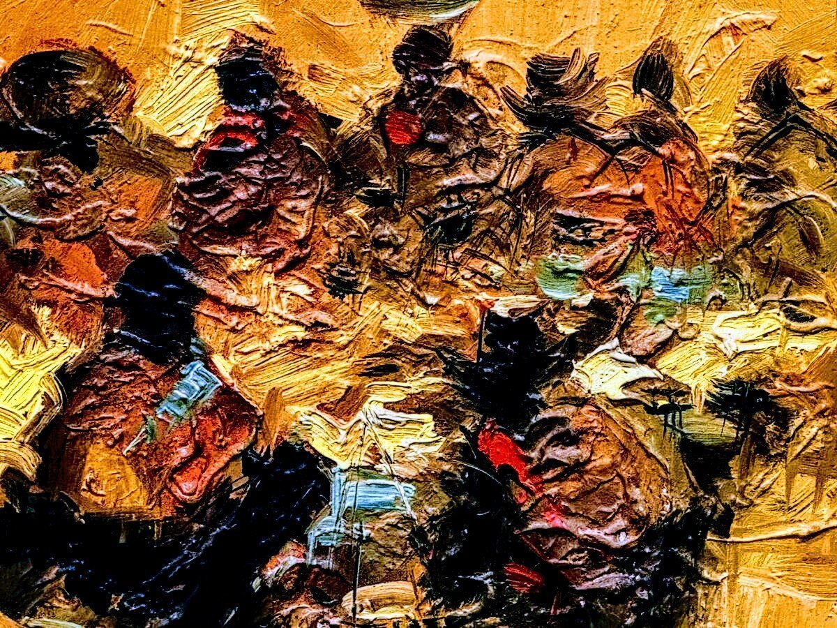 brentksilver's tweet photo. Vague, shadowy figures gathered for mischief &amp; mayhem. Great colour blend with masterful brushwork. #art #artwork #artlovers #Cucaro #SF #Artforum #Artnet #midcentury #1960s #Artchivist #abstractart #artgallery #artmoots #SFMOMA #artcommunity  #artistonthechain #ArtistOnX https://t.co/sfP49ZE57S