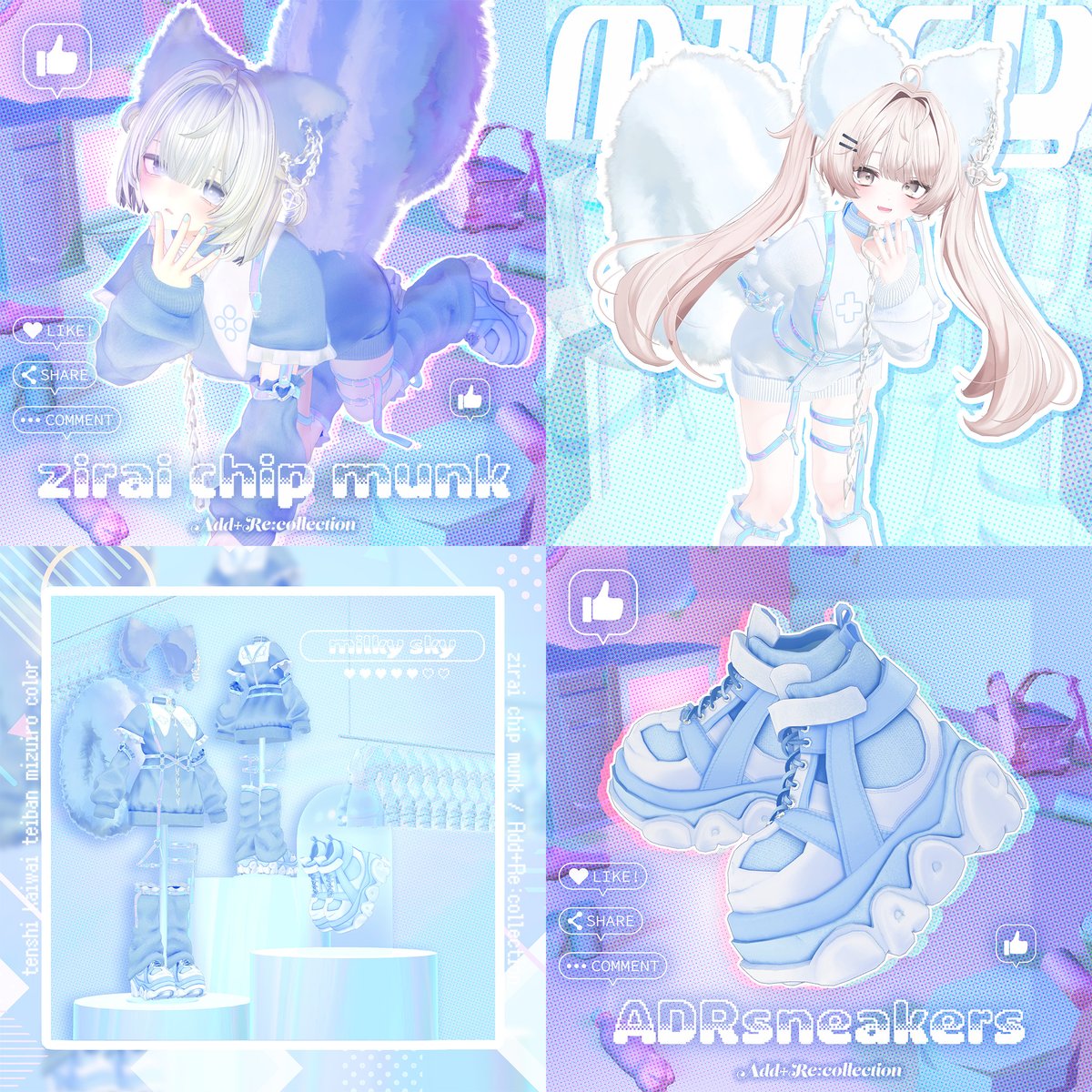 AddRecollection's tweet photo. ＼セール中／
🎮 zirai chip munk 🎮

存在感たっぷりの
大きなモフモフしっぽがかわいすぎる！ 🩵✨

ゆるっとしたジャージに
ハーネスをプラスして
カジュアルだけじゃない
ちょっぴり個性的なかわいさに🎀

大きな襟の模様は
よく見るとコントローラーのボタン柄🎮✨
さらに靴のソールには 「ADR」 の文字入り！

細かなところまで
遊び心を詰め込んだデザインです🐿️💗

商品ページはリプ欄よりチェック👀