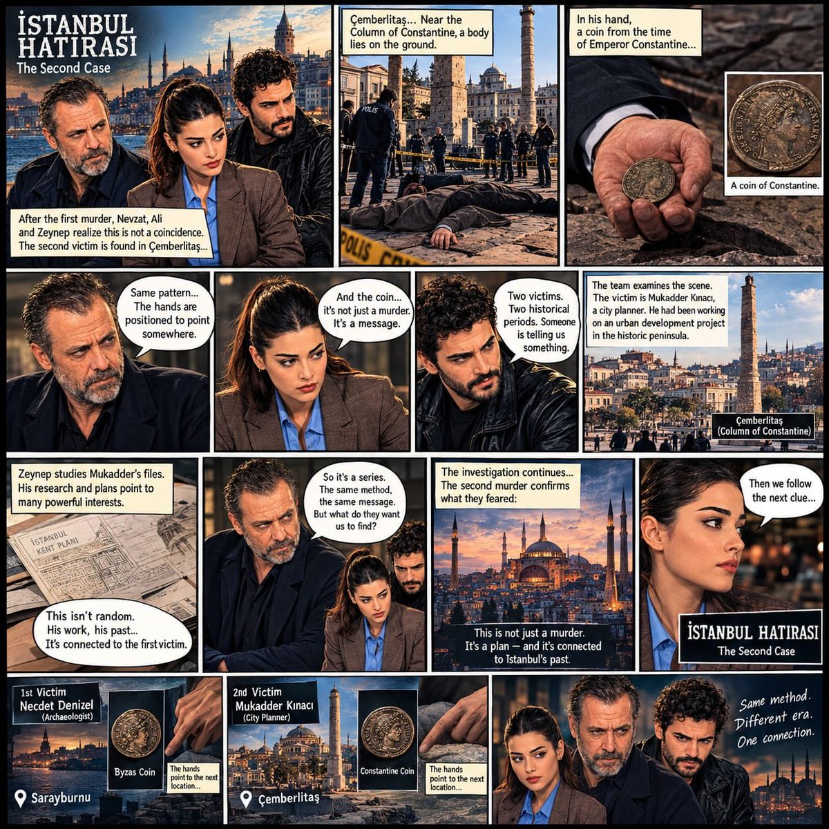 NijaMoro's tweet photo. A comic of the second case 🔎✨

#NejatIsler #SimayBarlas #YiğitKoçak #istanbulhatırası #Netflix https://t.co/JPCEPc0R8z