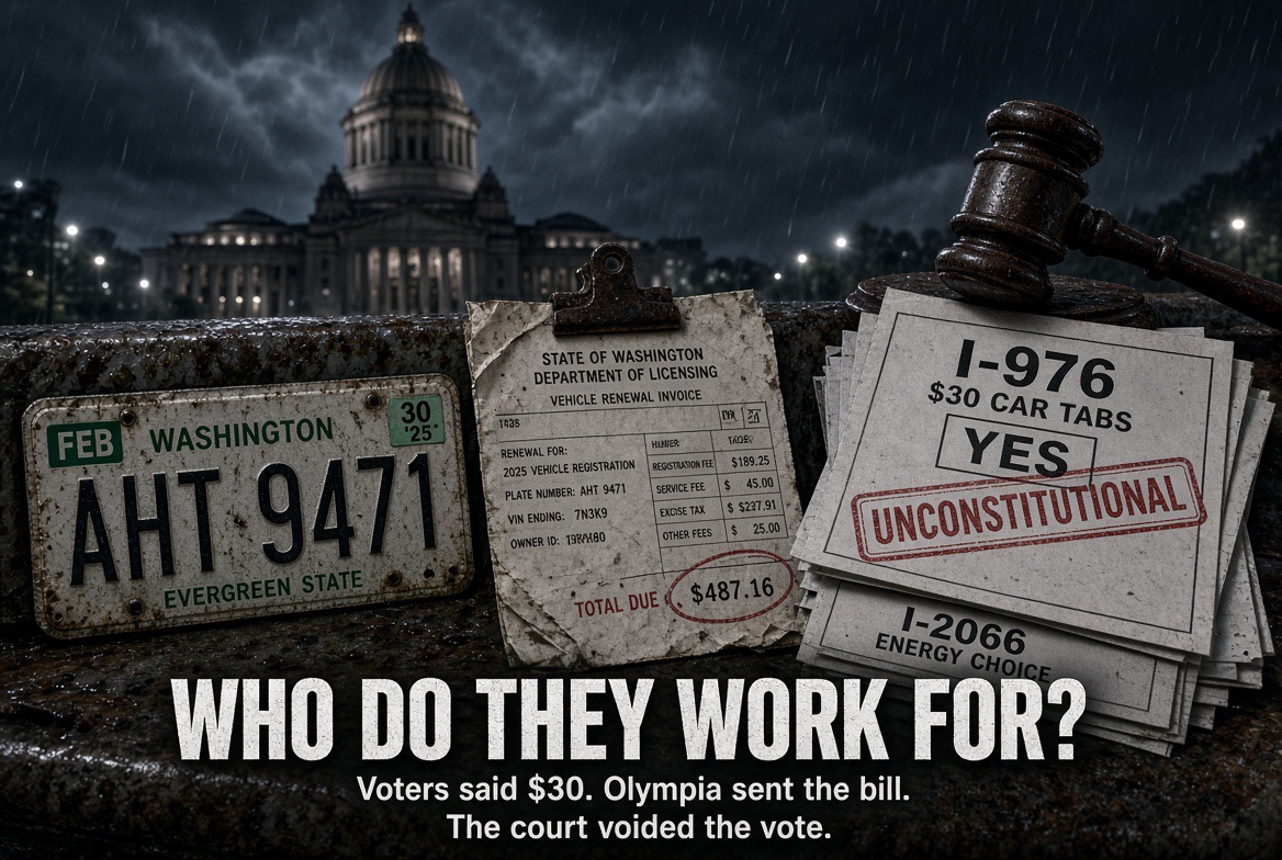 WheelerRipWA's tweet photo. Who do the politicians work for?

Not the people. They ignore our votes and drive their own agenda.

Washington voters keep sending the same message. Olympia and the courts keep sending it back stamped “void.”

Today the Washington Supreme Court, 6-3, struck down Initiative 2066 — the 2024 energy-choice measure that told the state it could not ban natural gas in homes and businesses. Voters passed it with 51.7 percent. It won in 34 of 39 counties. More than half a million people signed the petitions that put it on the ballot. The majority said the initiative had four subjects, so the whole thing dies. That is the same single-subject club they used on car tabs. 

If this feels familiar, it should. Washington has been running this play for a generation.

Three times voters demanded $30 car tabs. Three times they were told they didn’t mean it.

•  1999 — Initiative 695. Cap most car tabs at $30. Passed with 56 percent. The Supreme Court struck it down. The Legislature then enacted a $30 cap because even Gary Locke could read a map. The cap did not last. New fees grew back around it. 

•  2002 — Initiative 776. Same fight, aimed at Sound Transit’s vehicle tax. Passed with 51 percent. Parts survived. New fees appeared anyway.

•  2019 — Initiative 976. Cap most registration taxes and fees at $30, use Kelley Blue Book instead of an inflated 1990s depreciation schedule, and stop stacking more local vehicle taxes without a vote. Passed with 52.99 percent — 1,055,749 yes, 936,751 no. King County voted no. Almost everywhere else voted yes. Seattle and King County sued before the ink was dry. In October 2020 the Supreme Court unanimously killed it: too many subjects, misleading title. 

The $30 license tab fee is still on the books. RCW 46.17.350 still says $30. That is the number they print so they can claim you got what you voted for.
You did not.

What you actually pay in 2026

The state floor is no longer $30. As of January 1, 2026:
•  $30 license tab
•  Weight fee starting at $35 for a light sedan (higher for trucks)
•  $6 filing fee
•  $11 office/service fee
•  Technology fees
Statewide floor: about $83 before any local add-ons. 
Then the stack:
•  City Transportation Benefit District fees: $20–$50 (Seattle $50)
•  Sound Transit RTA tax inside the district: 1.1 percent of a state-assigned value based on original MSRP and a 1996-era depreciation table that prices many cars above what they would sell for
•  EV surcharge: about $225 statewide
•  Hybrid fee: $75

A mid-range SUV registered in the Sound Transit district can easily land in the $300–$500+ range. The $30 line is the decoy. The bill is the policy.

After I-976 passed, Governor Inslee ordered WSDOT to postpone road projects in the counties that voted for the tax cut — even though those projects are funded by the gas tax, not car tabs. The message was not subtle: vote the wrong way and we slow-walk your pavement. 

That is not “protecting the constitution.” That is punishing the electorate.

Same court, same rule, different year

I-2066 was sold as energy choice: keep natural gas available, stop building codes and air rules from forcing a one-fuel future. The court said it bundled utility policy, building codes, air authority, and the Decarbonization Act, so none of it can stand. Three justices dissented. Justice Sal Mungia wrote that much of the measure could have been saved. The majority chose the nuclear option. 

Single-subject is a real constitutional rule. It also happens to be the most convenient rule in the building when a statewide majority votes against the agenda that King County, Seattle, transit agencies, and the climate lobby already wrote into statute.

Notice who sues. After I-976 it was Seattle, King County, and transit agencies. After I-2066 it was Climate Solutions, Washington Conservation Action, Seattle, and King County. The pattern is not mysterious. The jurisdictions that lose statewide votes file in the court that sits in their backyard and ask nine justices to convert a policy loss into a constitutional win.

Who they work for

If politicians worked for the people who vote, $30 tabs would have been the law of the land for 25 years and natural gas would still be a legal choice in a new house. Instead:

•  Voters cap a tax. Courts find a drafting defect. The tax stays.
•  Voters protect an energy source. Courts find four subjects. The mandate stays.
•  Drivers stop renewing tabs in protest. Olympia drafts bills to ticket parked cars and tighten enforcement. The fee schedule is not the problem. Your compliance is. 
Sound Transit’s ST3 ballot title in 2016 did not put “your used Honda will be valued like a new one” in 72-point type. That is how the car-tab tax came back. When voters tried to unwind it, they were told they were “confused.” When they try to keep a stove that works when the grid is strained, they are told they voted for four things at once.

Government that cannot lose at the ballot box will not change at the ballot box.

What is still on the table

The Supreme Court is not a priesthood. Several seats are on the November ballot. Judicial races in this state are designed to be invisible. That is the point. Make them visible.

A clean, single-subject $30-tab initiative can still be written. A clean energy-choice initiative can still be written. The court told you the drafting standard. Meet it. Do not hand them the excuse.

And stop pretending the $30 line on the DOL website is the deal you struck. It is the leftover label on a product they restocked at five times the price.

Voters did their job. The people who draw the maps, write the ballot titles, file the lawsuits, and sit on the court did theirs.

That is the answer to the title. They do not work for you. They work for the agenda that survives every vote against it.