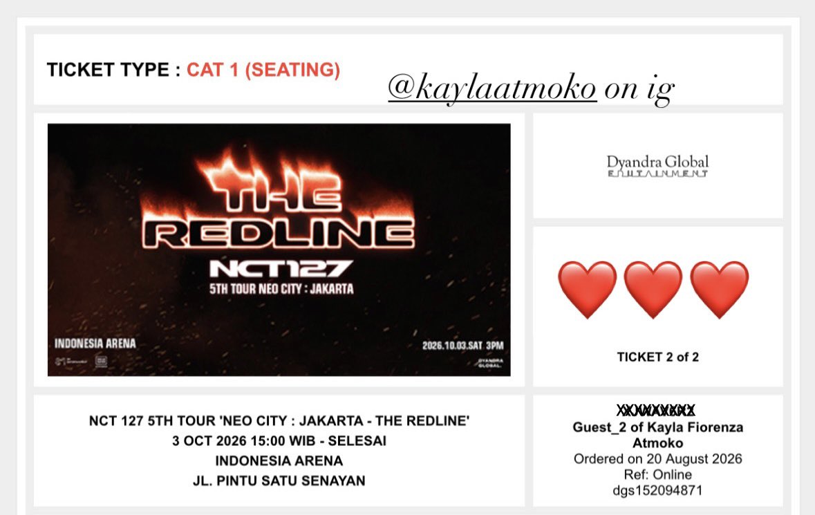 kay4toast's tweet photo. WTS NCT 127 Redline in Jakarta

🎫 Section Cat 1 Presale Dyandra (1 Tix)
💸 harga web + tax, boleh nego

✅ proof anything, mau vc/tuker ig/tuker wa boleh
✅ COD, dp kecil
✅ diurus sampai jadi wristband 

NO HNR YA!

tag. wts wtb neo city nct127 https://t.co/pqAozSAN4P