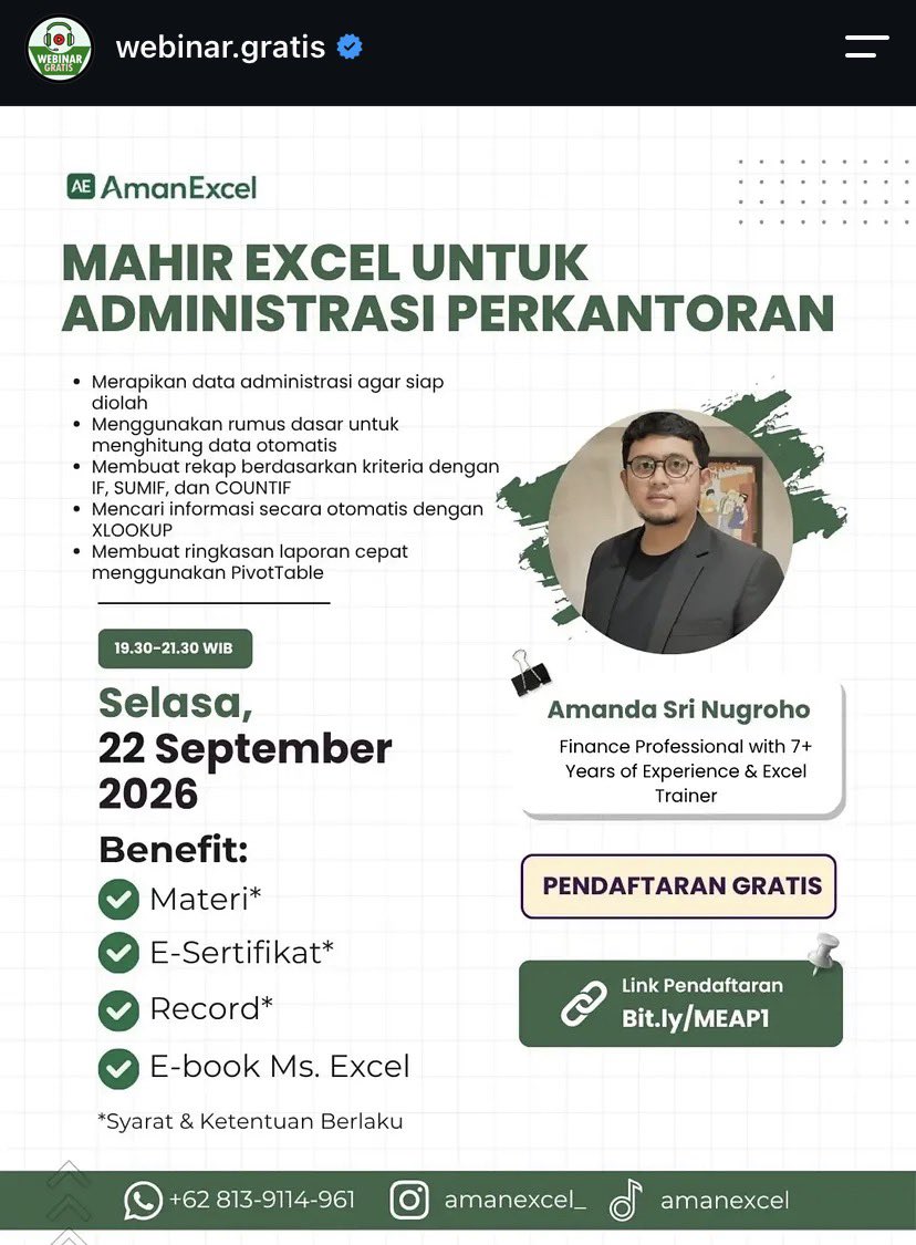mochialatte's tweet photo. ✨PELATIHAN MS. EXCEL GRATIS✨

📅Selasa, 22 September 2026
⏰19.30-21.30 WIB
via zoom meeting

🔗 https://t.co/dcp0ZUHy0f https://t.co/g6GtpMqGMF