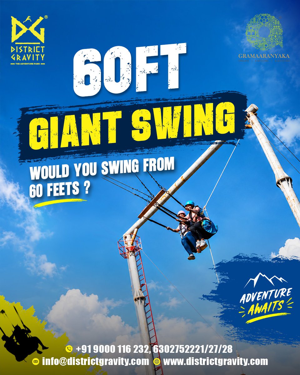 DistrictGravity's tweet photo. 7 reasons. One destination. Endless adventure. 

From Telangana’s longest Zipline and the 60-foot Giant Swing to the Human Slingshot, Rope Course, Go-Karting, Paintball, Water Park &amp; more 

📞 63027 52221/7/8
#DistrictGravity #adventurepark #waterpark https://t.co/wMRltgvHDW