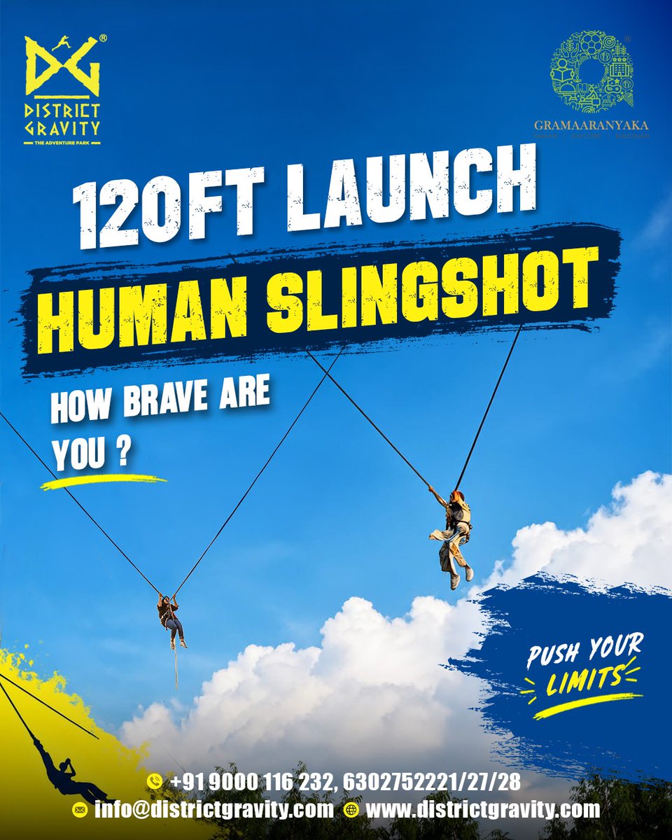 DistrictGravity's tweet photo. 7 reasons. One destination. Endless adventure. 

From Telangana’s longest Zipline and the 60-foot Giant Swing to the Human Slingshot, Rope Course, Go-Karting, Paintball, Water Park &amp; more 

📞 63027 52221/7/8
#DistrictGravity #adventurepark #waterpark https://t.co/wMRltgvHDW