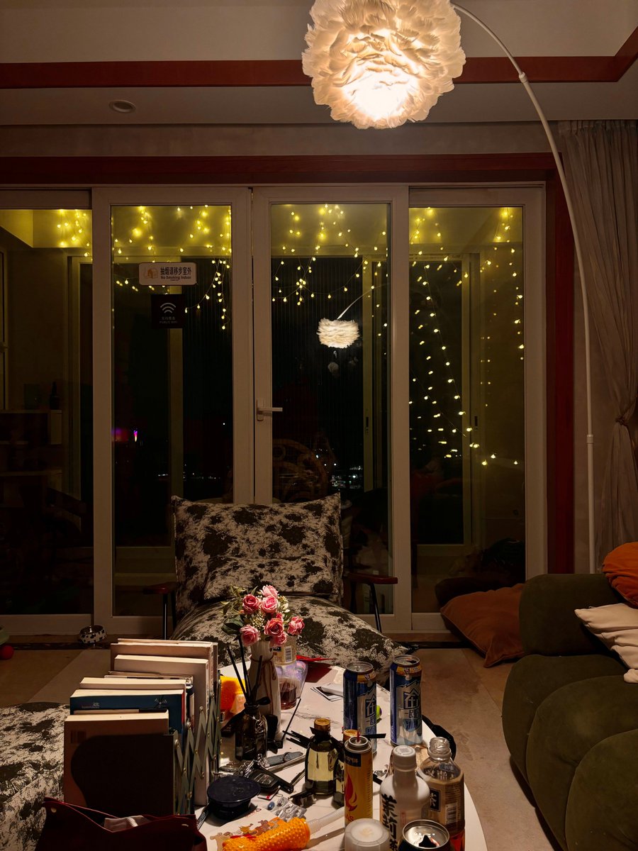suedn516017's tweet photo. [Just changed my tiny rented room into a cozy nook with fairy lights and potted plants—small wins hit different!]， https://t.co/pgl8bpYurC