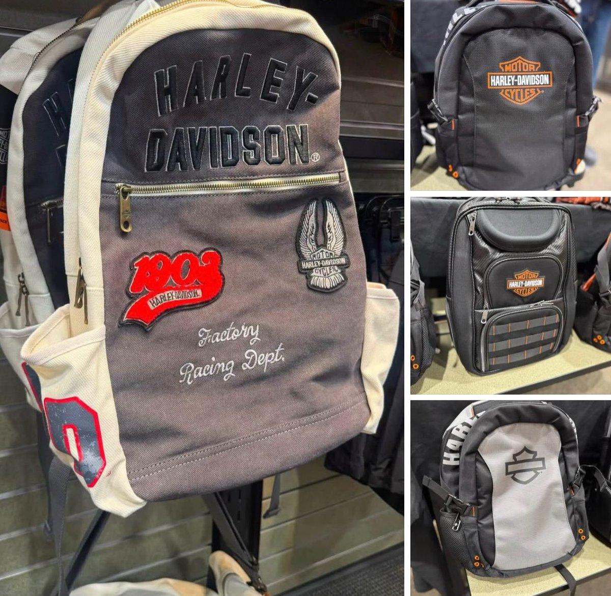 CriseldaPandy's tweet photo. Harley-Davidson backpacks for class or cross-country rides, plus hoodies, tees, jackets, boots, helmets, and more at Down Home Harley-Davidson. https://t.co/voVFd3JD6k