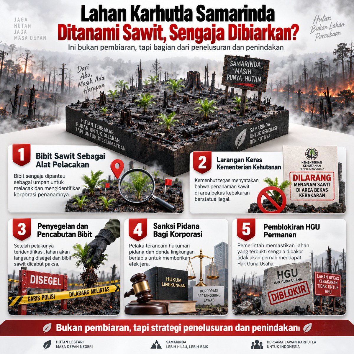 dkdilip's tweet photo. Karhutla bukan berarti lahan bebas dimanfaatkan kembali. Bibit sawit yang muncul di area bekas terbakar justru menjadi bagian dari proses pengawasan untuk mengungkap pihak yang menanam. 
#KawalPenangananKarhutla https://t.co/JbeDx6C0mH