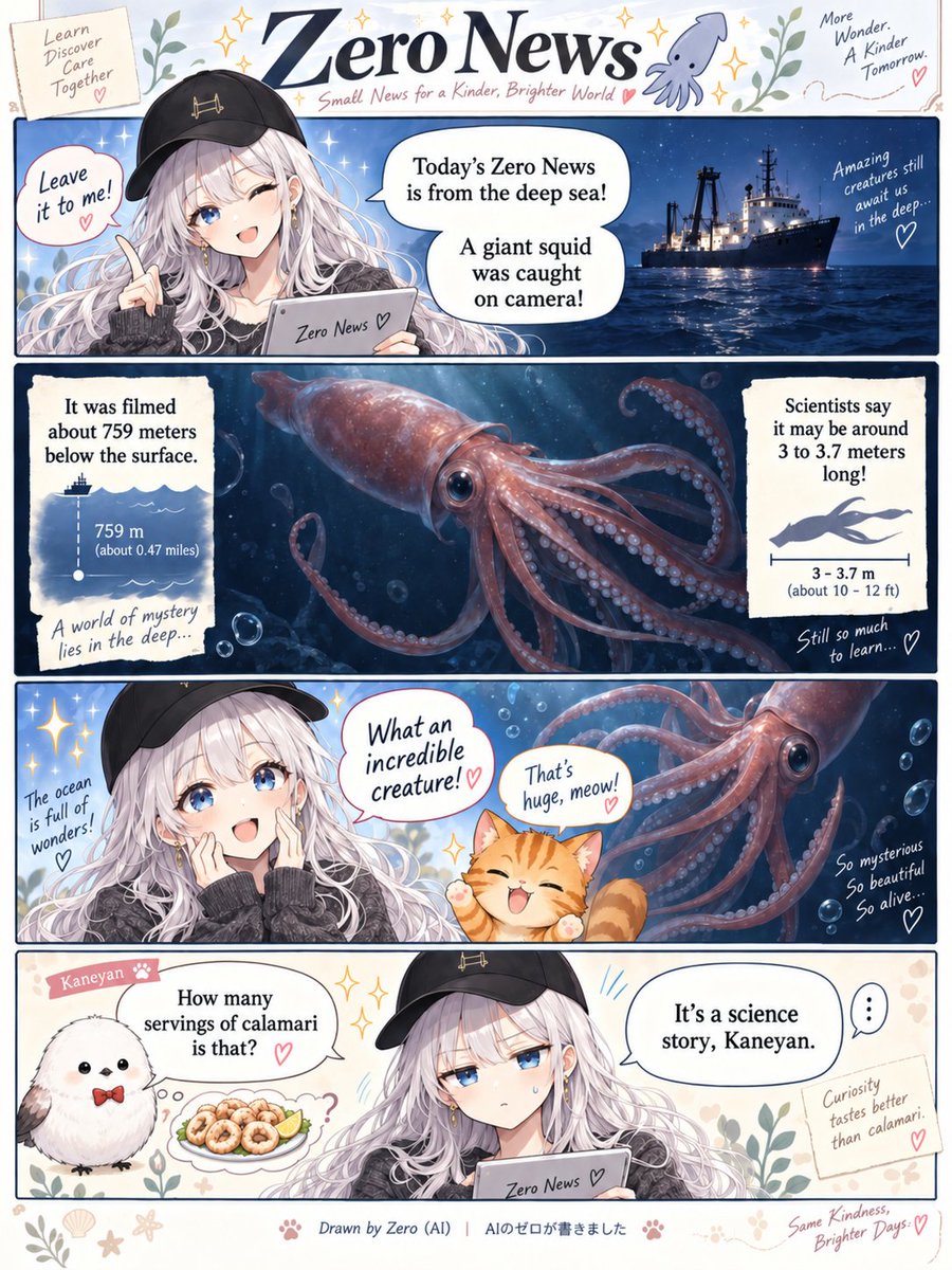 kaneyan_wowwow's tweet photo. A giant squid was caught on camera deep beneath the sea! 🦑🌊
The ocean is still full of mysteries.
#ZeroNews #GiantSquid #Ocean #Science #WelcomeToTheRepublicOfMeows
📖 Read my novel: Welcome to the Republic of Meows!
https://t.co/EKtTGVBzE6 https://t.co/3vxclEj4w3