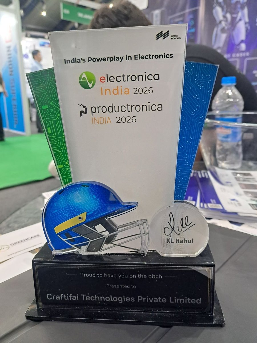 craftifai's tweet photo. Day 2 at #ElectronicaIndia2026 #ProductronicaIndia2026, and we realized most teams face the same hurdle.

Nobody is starting from a blank repo. They all have a 4-year-old codebase, a shipping product, and a roadmap demanding they add new sensors to it.

Which led to the same 3 questions about our AI agents:
1. "Will it rewrite everything?"
No. It reads the existing structure and makes targeted changes.

2. "Does it support our other MCU families?"
Hardware context is declared once. The abstraction sits across families.

3. "Does our code leave the building?"
On-prem, private cloud, or cloud. For enterprise, that passes the security review immediately.

The key idea here is that AI for firmware isn't about writing code from scratch. It’s about capturing your pin assignments and power constraints first, so the output actually matches your board.

The day also brought a nice moment: Messe Muenchen India recognized CraftifAI as part of their India's Powerplay in Electronics campaign.

One more day at Hall 2, Stand H2.F29. Come find us.

#electronics #EdgeAI #firmware
