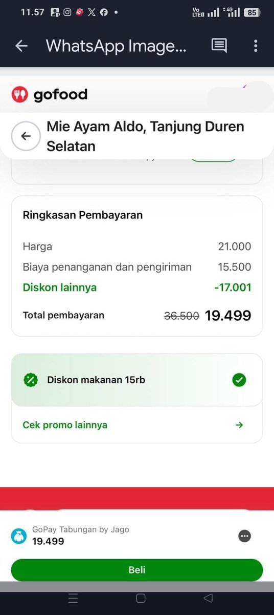 Cleo26h's tweet photo. Makan mie ayam enak kali yaa,,cuuss ahh pesen mumpung ada promo guys pesen gofood di aplikasi gopay cuma segini aja bayarnya,perut bisa kenyang hahhaha #GoFoodmulaidari5000diGoPay https://t.co/vAX6RijyGk