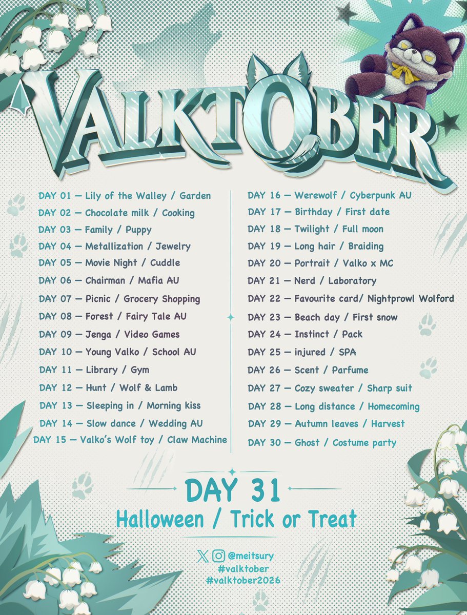 meitsury's tweet photo. VALKTOBER IS COMING 🐺🍂

Dear Hunters,

Join Valktober 2026 and celebrate our wolf together! Whether you're an artist, writer, editor, cosplayer, moodboard creator, photographer, or simply a Valko fan, everyone is welcome (´∀｀)

#Valktober #Valktober2026
#BringValkoBack https://t.co/2YqJwEorc7