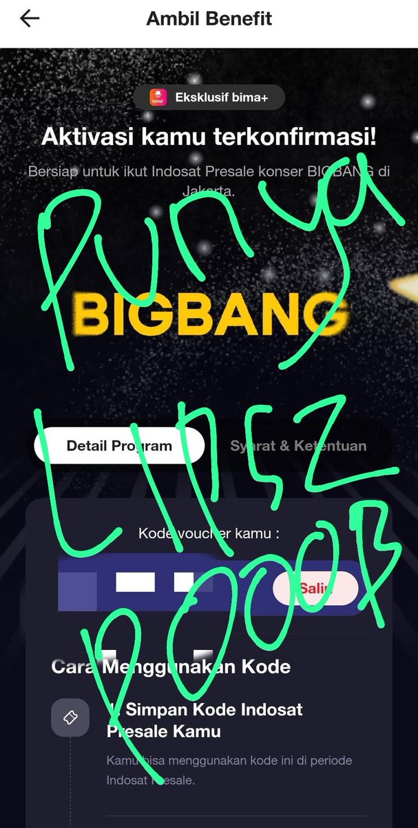lipszpooob's tweet photo. Wts kode bigbang indosat aku jual 135 ya, testi cek pinned or tiktok 

#BIGBANGJKT #zonauang #BIGBANGINJAKARTA https://t.co/DegMrHv6l9