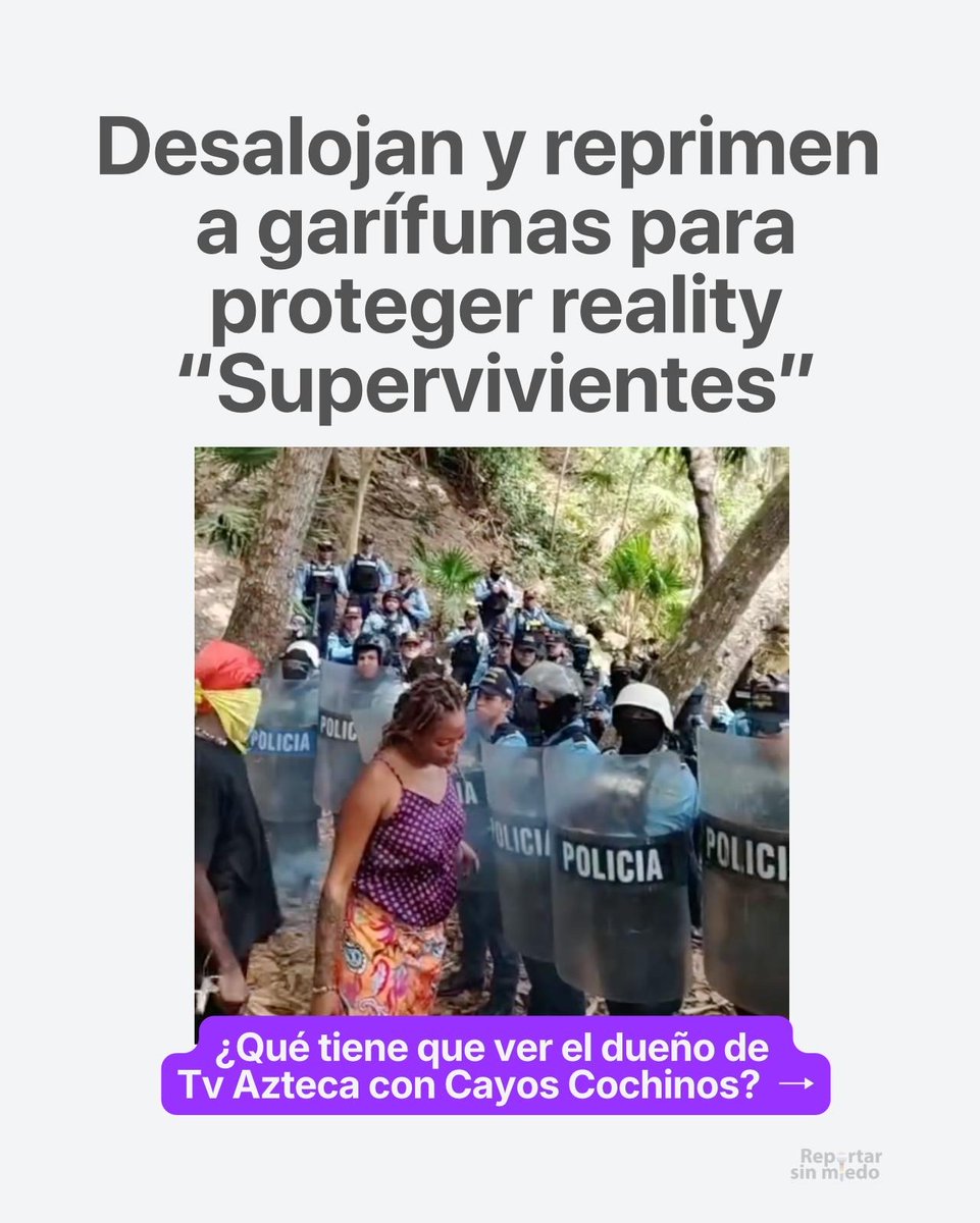 ReportarsinMied's tweet photo. 🚨#Atención|  Honduras desaloja al pueblo garífuna para proteger un reality show en Cayos Cochinos

Sigue hilo: 🧵 👇🏼

@ofraneh @RedDefensoras https://t.co/fG2bPtUogz