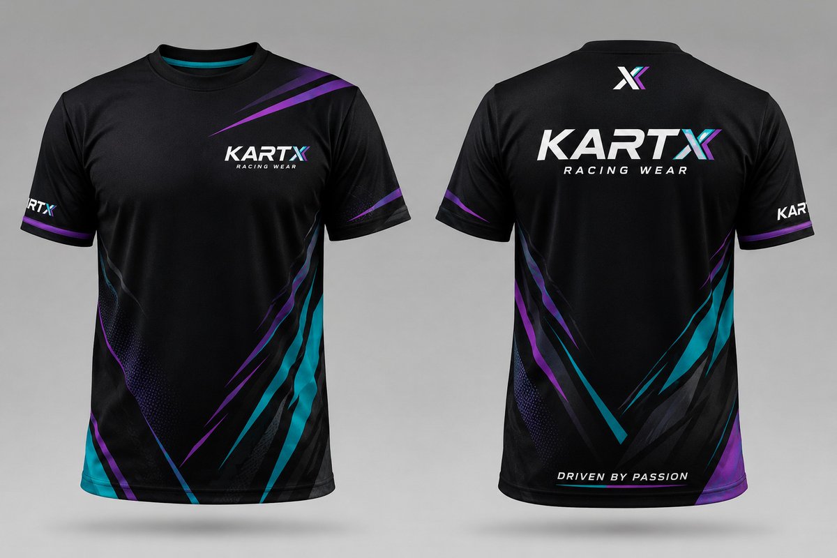 StormyMaultasch's tweet photo. Not just racing gear—wear your racing spirit. Introducing KARTX Racing Wear T-Shirts: stylish, comfortable, and made to stand out on and off the track. Custom colors, logos, names, and designs available. DM us to order. https://t.co/Zof9hoViVN