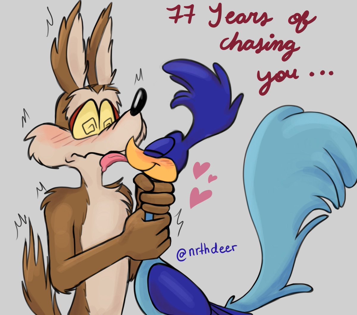 nrthdeer's tweet photo. Too late but I needed to draw them, they are so cute. Happy 77th anniversary!!🥳💖

#wilerunner #wileroad #WileECoyote #roadrunner #coyotevsacme https://t.co/tzaFpR5nha