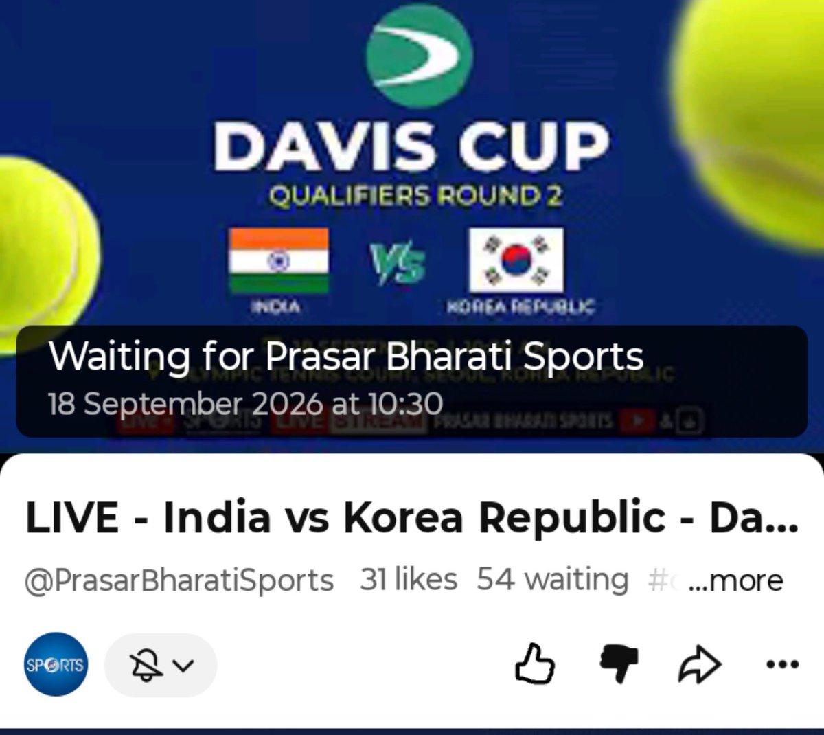 NikLim01's tweet photo. @ddsportschannel @GauravDwivedi95 @navneetsehgal3 @pragyapgaur @akashvanisports @DrLMurugan @freedish_dd @WAVES_OTT @oyeekd @AkashvaniAIR @prasoonjoshi_ @GauravDwivedi95 bhai 10.30 ho gaye kahan hai #KORvIND #DavisCup coverage?
SHAME
Pathetic guys managing sports
Match khatam hone k baad coverage laaoge kya!
Pahila point ho gaya match shuru
Nahi jamta hai toh resign karo IAS CEO https://t.co/0SuJZkozzA