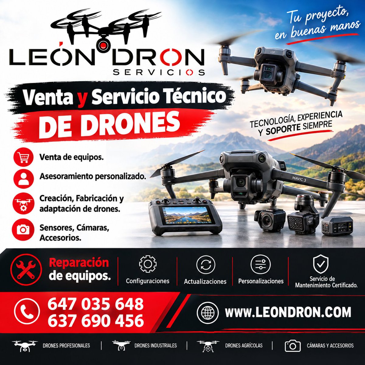 DronServicios's tweet photo. ¡Bienvenidos al futuro de los servicios técnicos para drones!
En Leondron, somos líderes en tecnología de drones, dedicados a ofrecer soluciones de alta calidad para todos los entusiastas y usuarios profesionales. https://t.co/acmXCyCl3J