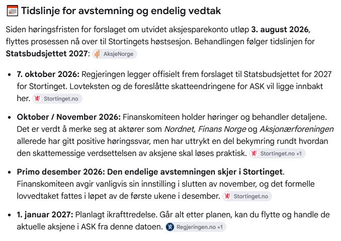 Pensjonsinvest's tweet photo. Flere som venter på endringer av aksjesparekonto som f.eks. at rentefond inkluderes i ASK? Her er en mulig tidslinje for høsten 2026 #aksjefond #sparing #investering https://t.co/nXBGUQwGBn