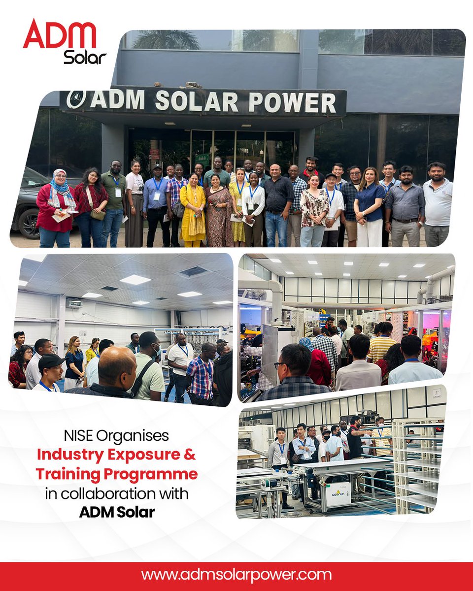 ADMSolarPower's tweet photo. From classroom learning to real-world industry exposure. ☀️

NISE trainees visited ADM Solar to gain practical insights into PV module manufacturing, quality control, testing, safety practices and solar technology.

#ADMSolar #NISE #SolarEnergy #RenewableEnergy https://t.co/Ab3gaY2wlE