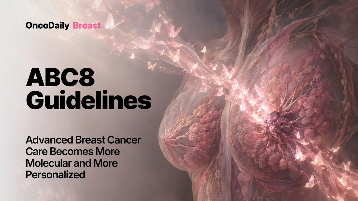 OncoDailyBreast's tweet photo. 🩷 The ABC8 International Consensus Guidelines for Advanced Breast Cancer have been accepted for publication in The Breast.

The new guidelines reflect how rapidly metastatic breast cancer has changed, from increasingly sophisticated ESR1, PIK3CA, AKT/PTEN, BRCA/PALB2 and HER2 biomarker selection to earlier ADC use and new maintenance strategies.

Among the important updates are expanded molecular testing and ctDNA guidance; new endocrine and targeted options after CDK4/6 inhibition; PATINA and HER2CLIMB-05 maintenance strategies in HER2-positive disease; first-line T-DXd + pertuzumab as an option where approved; and the growing role of sacituzumab govitecan and datopotamab deruxtecan in first-line TNBC.  

But ABC8 is not only about new drugs.

The guidelines give a strong recommendation for structured exercise as part of comprehensive advanced breast cancer care and introduce explicit guidance on artificial intelligence: AI may support clinical decision-making, but it should not replace evidence-based medicine or shared decisions between patients and clinicians.  

The larger message is clear: advanced breast cancer care is becoming increasingly molecular, sequential, adaptive, and patient centered.

https://t.co/T0CXup2xqy

#ABC8 #BreastCancer #MetastaticBreastCancer #AdvancedBreastCancer #PrecisionOncology #ADC #HER2 #TNBC #ESR1 #PIK3CA #ctDNA #BreastOncology #ABCGlobalAlliance #OncoDailyBreast