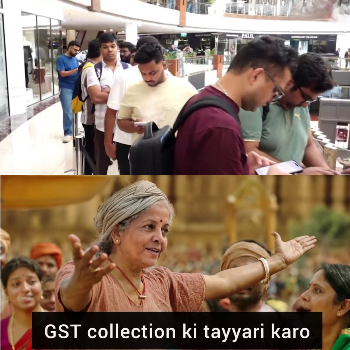sagarcasm's tweet photo. Nirmala Tai after watching the line to buy iPhone 18 Pro https://t.co/vR3yAJSwdO