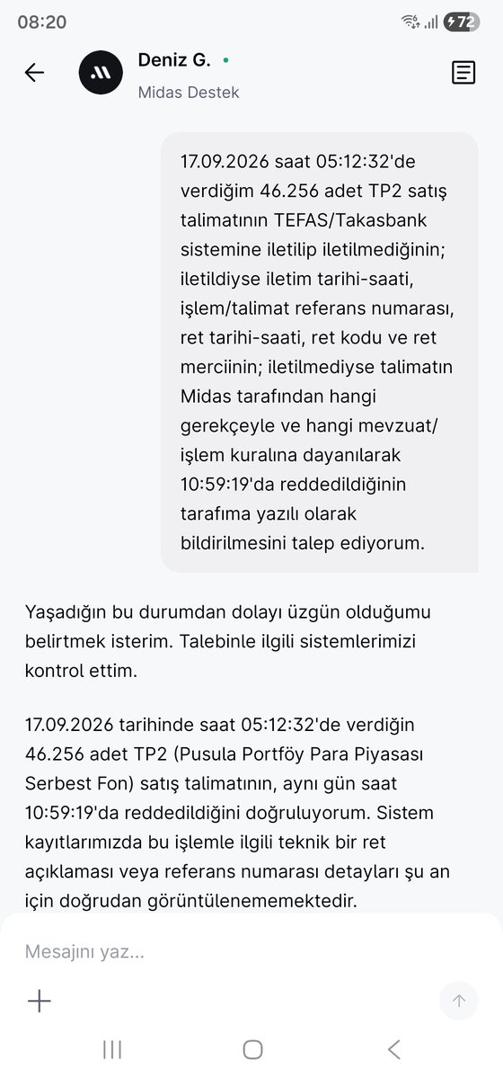 fbErdalinyo's tweet photo. @KeremSerindere1 Kerem hocam, benim diğer banka emirlerimde sıkıntı yok 16 Eylül tarihli blokede ama Midası 17'sinde emir vermiştim reddedildi.

Zararım olursa Sermaye piyasaları hakem heyetine başvuru yapmak için sordum kendilerine, herkes aracı kurumundan öncelikle bunu talep etmeli bence, https://t.co/qVcanHn8l0