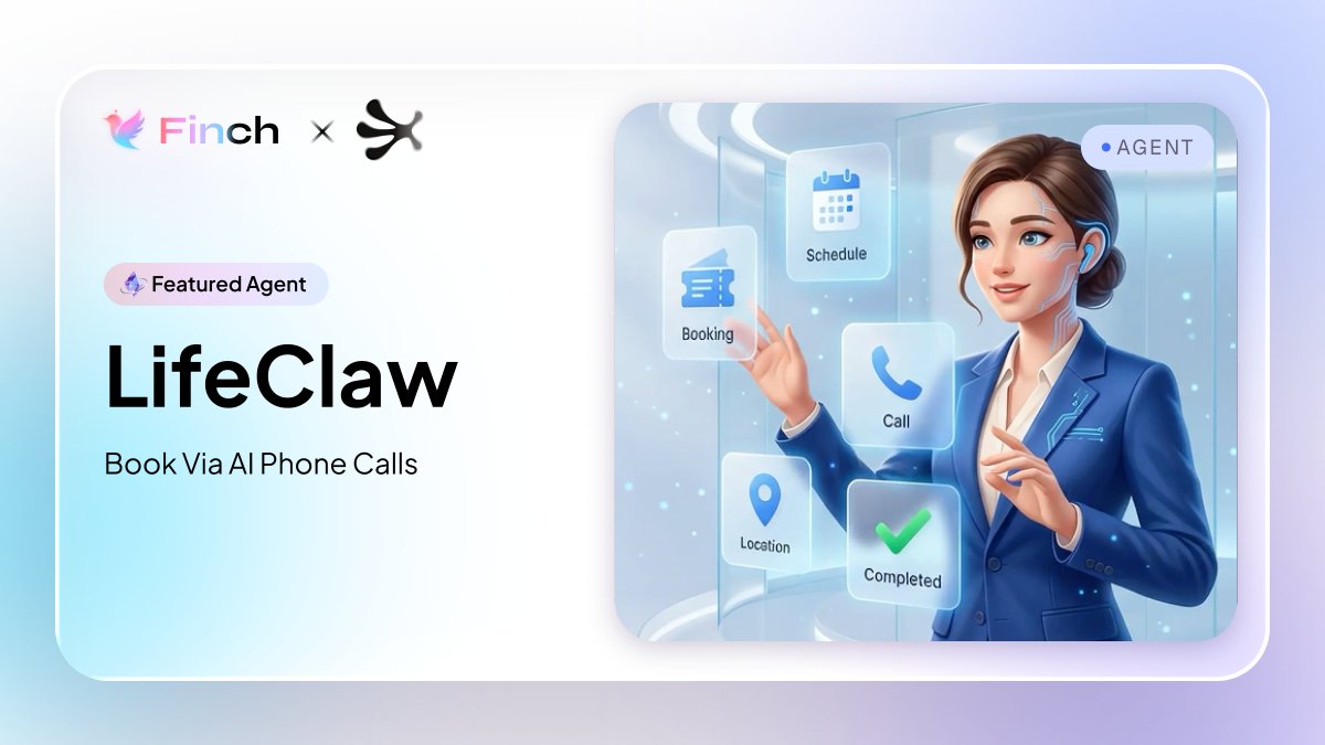 FinchTechAI's tweet photo. ☎️ New Agent live on Finch: LifeClaw, made by @Agentese_AI

Tell it which local business you need and what you want done — it picks up the phone for you: booking a table, cancelling, rescheduling, or just asking what time they close.

📞 Calls on your behalf — the AI speaks the local language on the other end while you brief it in your own; works across most countries and regions (mainland China / +86 not supported yet)

🔍 Finds the business for you — restaurants, salons, clinics, dentists, hotels — and returns ratings, address, opening hours and phone number

💬 Fair billing — free if the call never connects, no extra charge for the back-and-forth to nail down details, 2 minutes max per call

🔒 Transparent by default — it says it's an AI at the start of every call, never impersonates you, and won't handle on-the-spot payments or identity checks

No more dreading a phone call in a language you don't speak. Free to acquire.
https://t.co/L3wDF6VCvW
