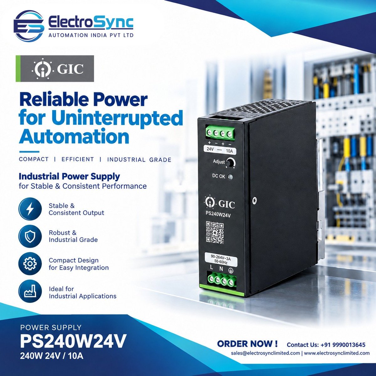 Electrosync2025's tweet photo. ⚡The GIC PS240W24V Industrial Power Supply delivers 240W with 24V / 10A output, making it suitable for industrial power requirements.
📩 sales@electrosynlimited.com
🌐 https://t.co/NGc27F6Yaj
📞+91 9990013645
#GIC #PS240W24V #PowerSupply #IndustrialPower #ElectroSyncAutomation https://t.co/No2JuIx2Pt