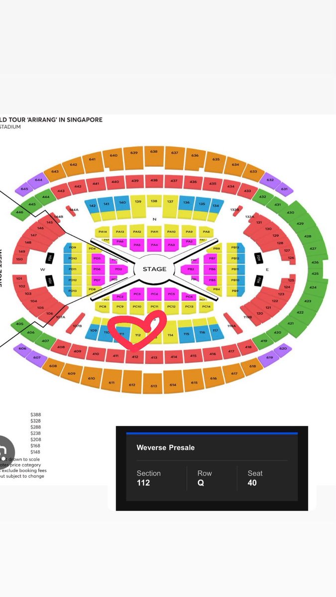 jkjjsan's tweet photo. WTS bts in Singapore 
Show date: 17/12 (Thu) 

Section: 112 row Q seat 40
Price: 14,000 THB
#방탄소년단 #BTS
#BTS_WORLDTOUR_ARIRANG_SINGAPORE #BTSinSG
#BTS_WORLDTOUR_ARIRANG https://t.co/BzHq8Kmde2