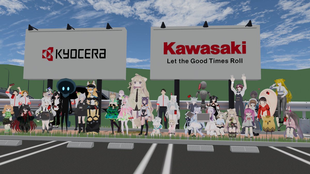 NOTE5R's tweet photo. 先日行われた、京セラさん×カワサキさんの新ワールドでのワールドツアー！
イベントが終わってもいつでも行けるよ🏍

#京セラ #TORQUE #VRChat #kawasaki https://t.co/KMWK27P8fq