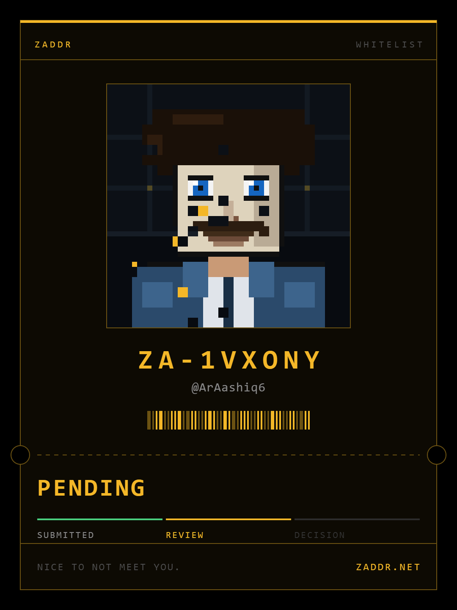 AshDegenX's tweet photo. Applied for the ZADDR whitelist. Ticket ZA-1VXONY. 2,800 shielded faces on Zcash. @zaddrnet https://t.co/9IqEfldARI  most trending project right now ✌️✌️😎😎😎 https://t.co/lqTXcrfCWJ