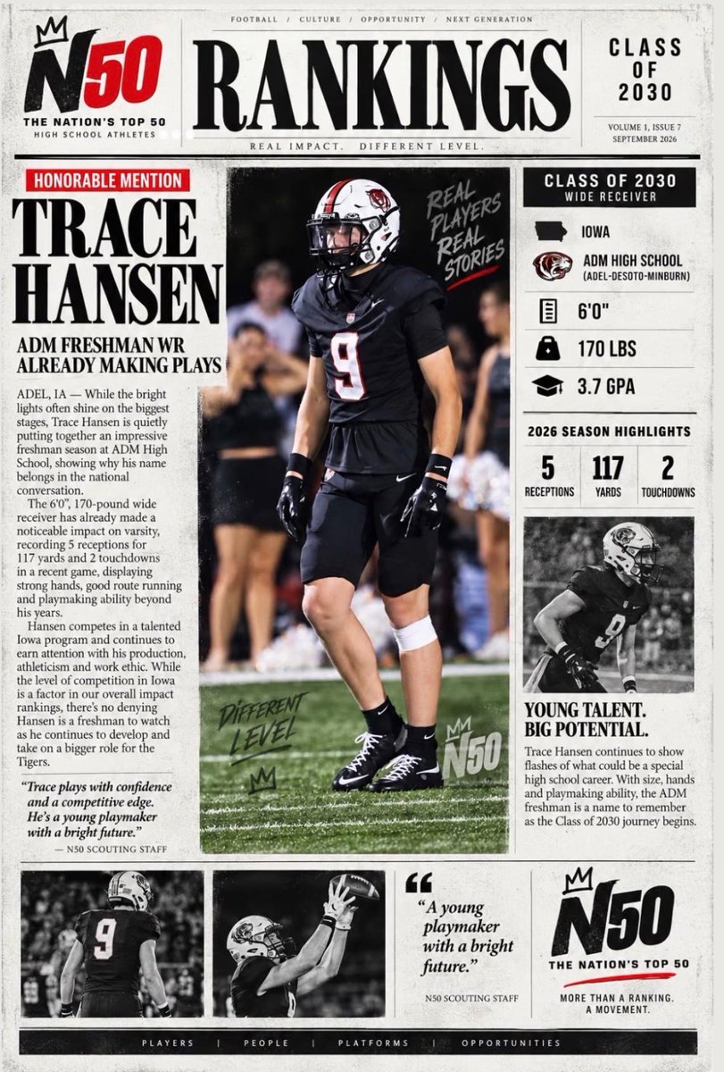 TraceHansen03's tweet photo. “@n50ranking This kid is like watching a 2027/28 prospect he does everything on the football field beyond his years lowa is known for its players in the trenches but Trace has the ability to put the state on the map at the skill position N50 Honorable mention” @D_shorts6
@CoachMattPearce @CoachByers34
@CoachRethman @C04CH_C0LE
@DBCoachSD @CoachJGarc1a
@CoachGemp14 @UNIFootball
@CoachDennisIMG @CoachJ5_ @CoachStingley @J_Warrick
#Welcome #NextUp #ClassOf2030
@LevelUp7on7 @FBUcamp @Rivals 
@youareathlete @dreamallamerica
@UANextFootball @ncsa @IMGAFootball @CoachColey
@CoachBudmayr @BumphisChad
@KevinByard @RossDoug21 @Jkm_44
@KeatonJ_3 @CoachSherms
@Coach_JohnsonJ @matthewmahoney0
@CoachJMJ44 @Borghardt_IMG
@CoachNorthNCSA @AlPopsFootball
@On3 @Rivals @nationalradar @247Sports @cor_hans