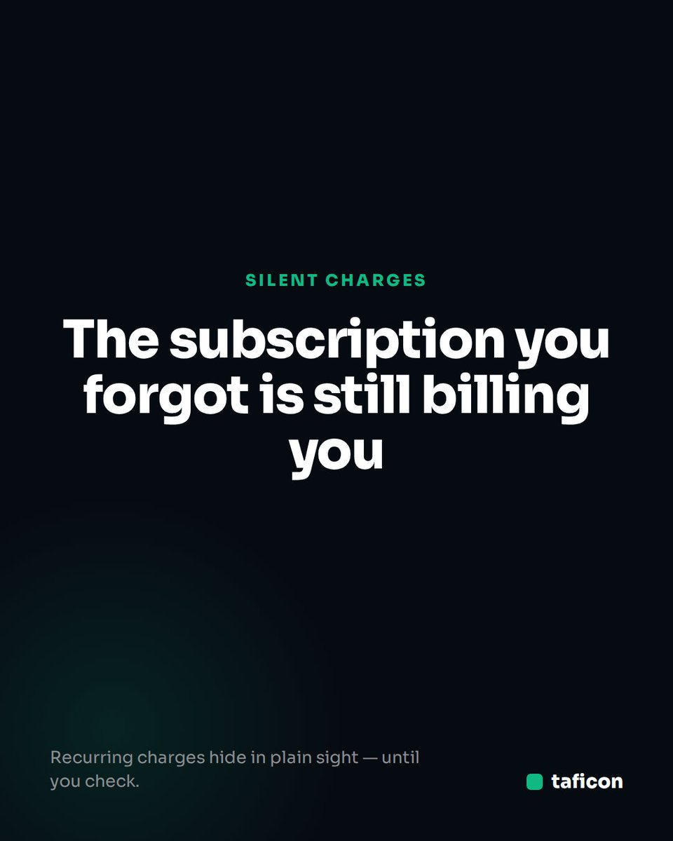 taficon_app's tweet photo. A subscription you forgot exists still debits you every month — buried in a hundred other lines on your statement. Taficon flags every recurring charge automatically. #PersonalFinance #MoneyManagement #CashFlow #Budgeting https://t.co/Rmp90EZ7NS