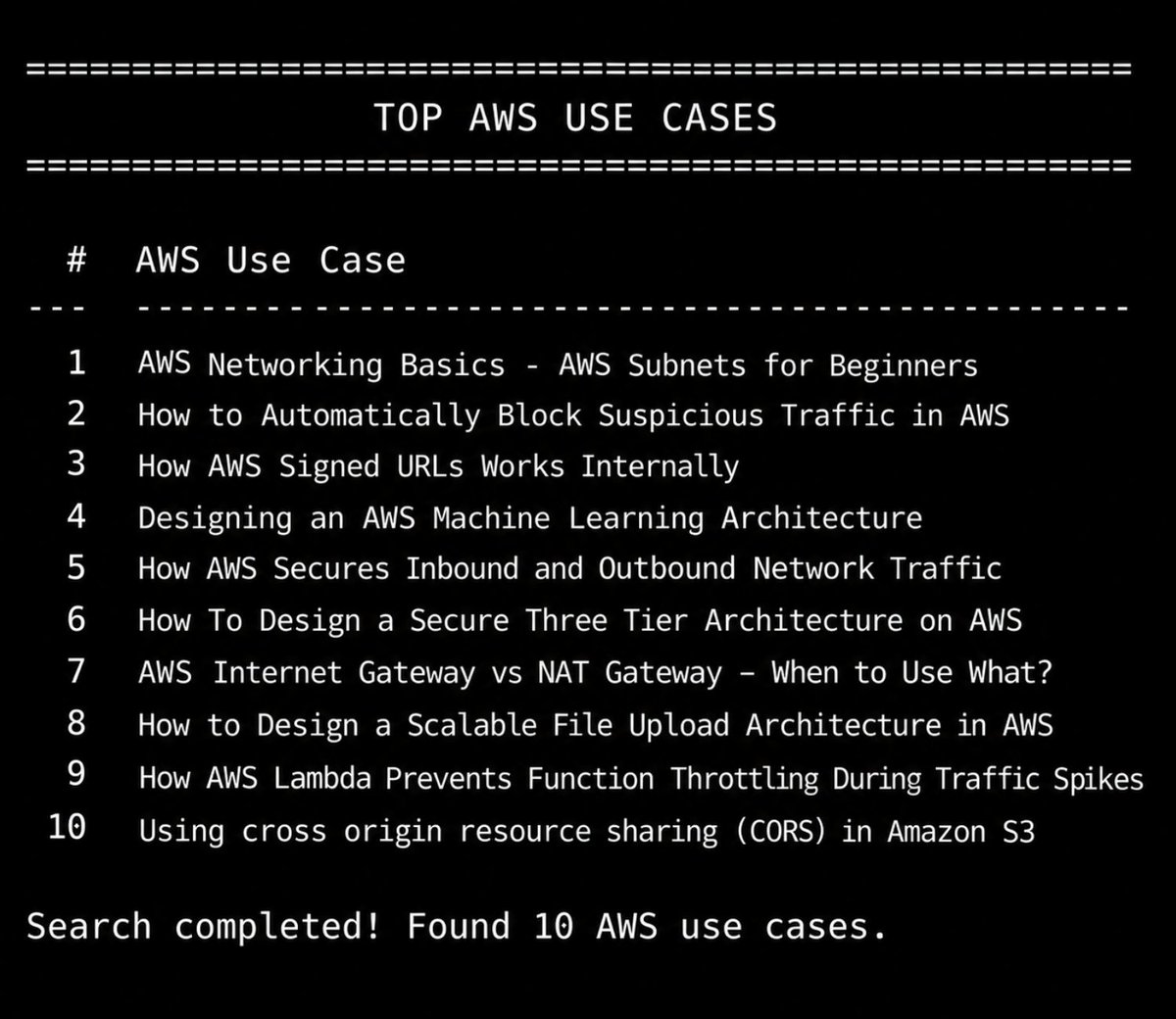 govardhana_mk's tweet photo. AWS skills are still some of the highest paid tech skills in 2026.

These 10 practical AWS use cases are worth saving:

1: // AWS Networking Basics - AWS Subnets for Beginners
↳ https://t.co/EPwe1GTxMs

2: // How to Automatically Block Suspicious Traffic in AWS
↳ https://t.co/5yjkbkA8p8

3: // How AWS Signed URLs Works Internally
↳ https://t.co/crha9IhMbO

4: // Designing an AWS Machine Learning Architecture
↳ https://t.co/jMwBQ0KLPd

5: // How AWS Secures Inbound and Outbound Network Traffic
↳ https://t.co/FXjFP5d50p

6: // How To Design a Secure Three Tier Architecture on AWS
↳ https://t.co/7NJ2MByHku

7: // AWS Internet Gateway vs NAT Gateway - When to Use What?
↳ https://t.co/75zBT2vnGT

8: // How to Design a Scalable File Upload Architecture in AWS
↳ https://t.co/QZFqsaCCAm

9: // How AWS Lambda Prevents Function Throttling During Traffic Spikes
↳ https://t.co/S2GyjDcvql

10: // Using Cross Origin Resource Sharing (CORS) in Amazon S3
↳ https://t.co/hzpg2tw148

Save this list. It'll save you hours and help to get 10x better at practical AWS.

--
P.S. 50K+ read my DevOps and Cloud newsletter: https://t.co/WBucLdwLhJ

What do we cover:
DevOps, Cloud, Kubernetes, IaC, GitOps, MLOps

🔁 Consider a Repost if this is helpful
