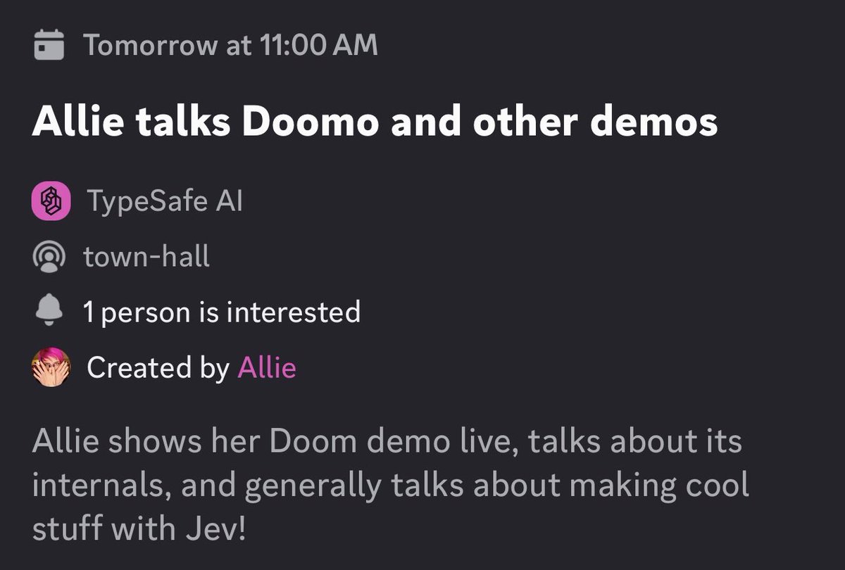 allietheicon's tweet photo. Tomorrow at 11am PDT, I’ll be in our Discord town-hall showing off the Doom demo, talking about how it was made and showing a bunch of stuff that didn’t make the launch vid! https://t.co/xXJWZ9OSYr