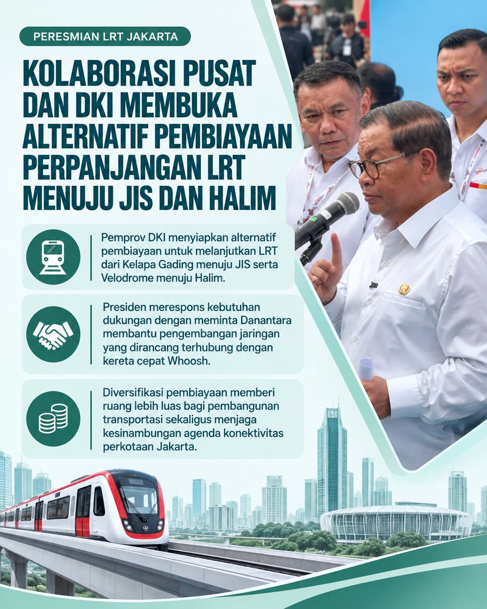 MarcellynKorwa's tweet photo. Perjalanan yang efisien bukan soal cepat sampai saja, tapi soal kemudahan berpindah.
Dengan simpul transit yang terhubung, dari LRT ke KRL, dari TransJakarta ke Whoosh, warga punya pilihan.
waktu yang lebih hemat, untuk Jakarta yang lebih produktif.
#JagaIndonesia #LRTNyambung https://t.co/Ma9AsESczd