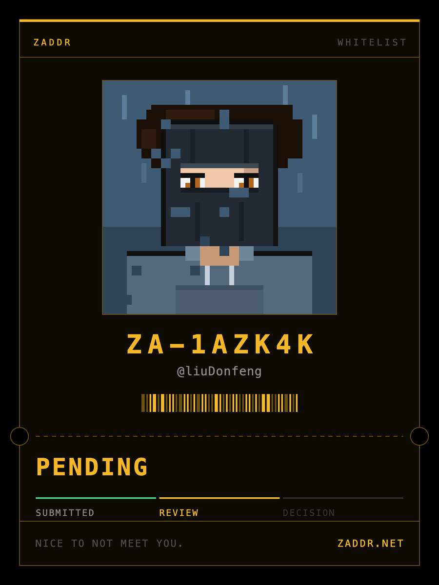 liuDonfeng's tweet photo. Just applied for ZADDR. ⚡️
Excited to explore what Zcash-native AI infrastructure can unlock.
Looking forward to seeing where this goes.
@zaddrnet https://t.co/TQcnxuV7q0