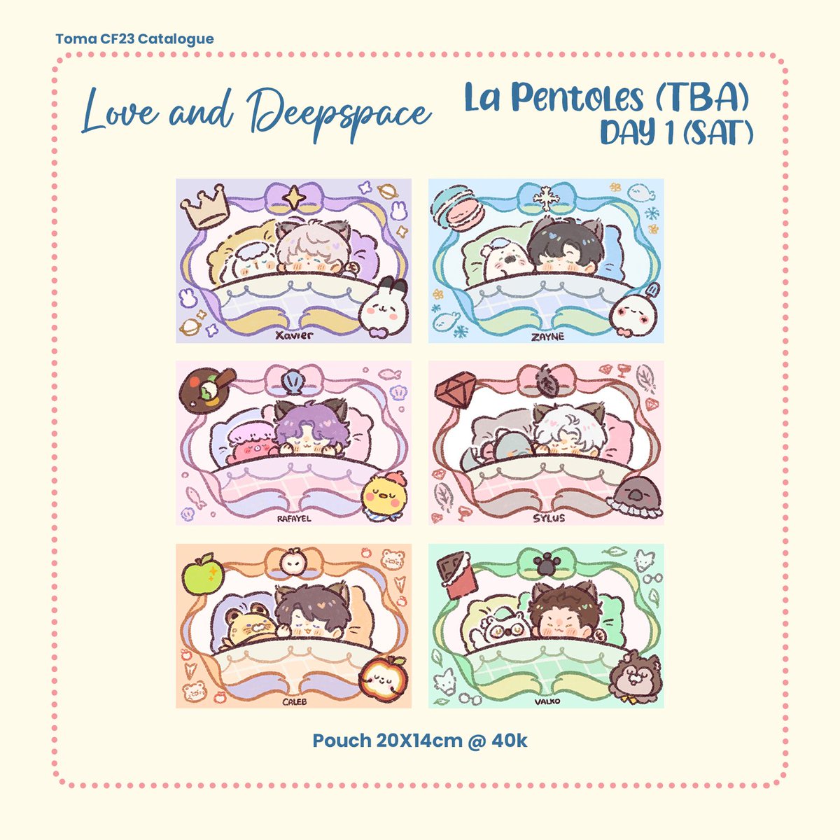 tomatootoro's tweet photo. [ TY for🔁and♥️]    
Hi ! I'm opening PO merch for #CF23 !  (  ´ω`   )

🗓️: 18-25 Sept 
⭐️ : La Pentoles (DAY 1 ONLY)
🐣 : Love &amp; Deepspace , custom YCH

Available for pickup ONLY (no OTS) ><

Links ⏬

#Comifuro23 #Comifuro23catalogue https://t.co/CkNo0JdnFa