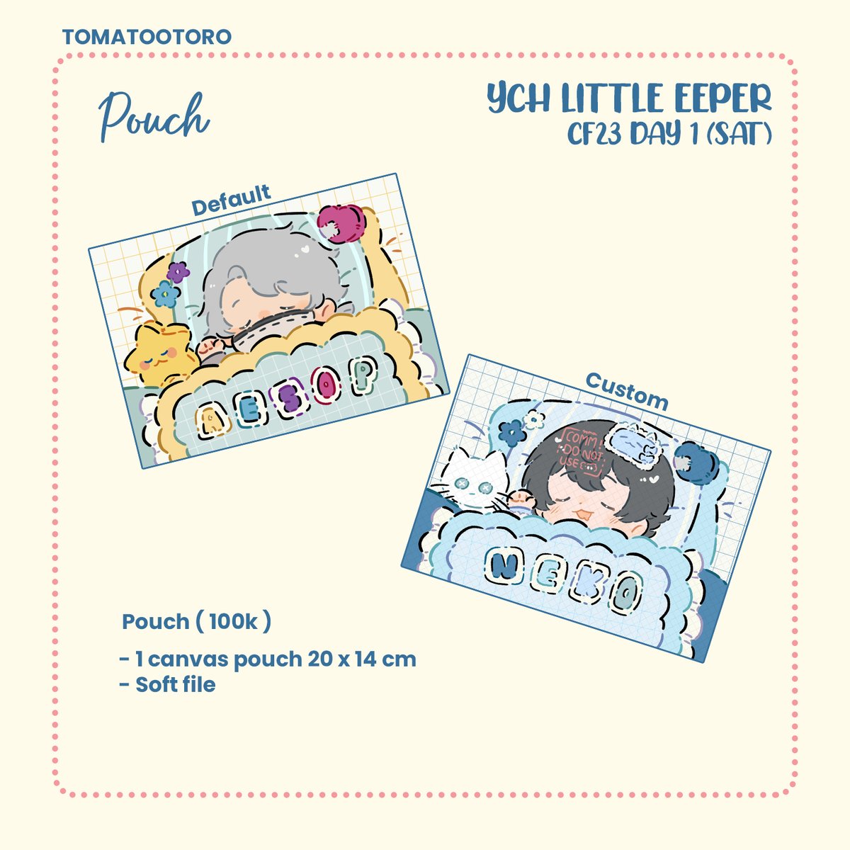 tomatootoro's tweet photo. [ TY for🔁and♥️]    
Hi ! I'm opening PO merch for #CF23 !  (  ´ω`   )

🗓️: 18-25 Sept 
⭐️ : La Pentoles (DAY 1 ONLY)
🐣 : Love &amp; Deepspace , custom YCH

Available for pickup ONLY (no OTS) ><

Links ⏬

#Comifuro23 #Comifuro23catalogue https://t.co/CkNo0JdnFa