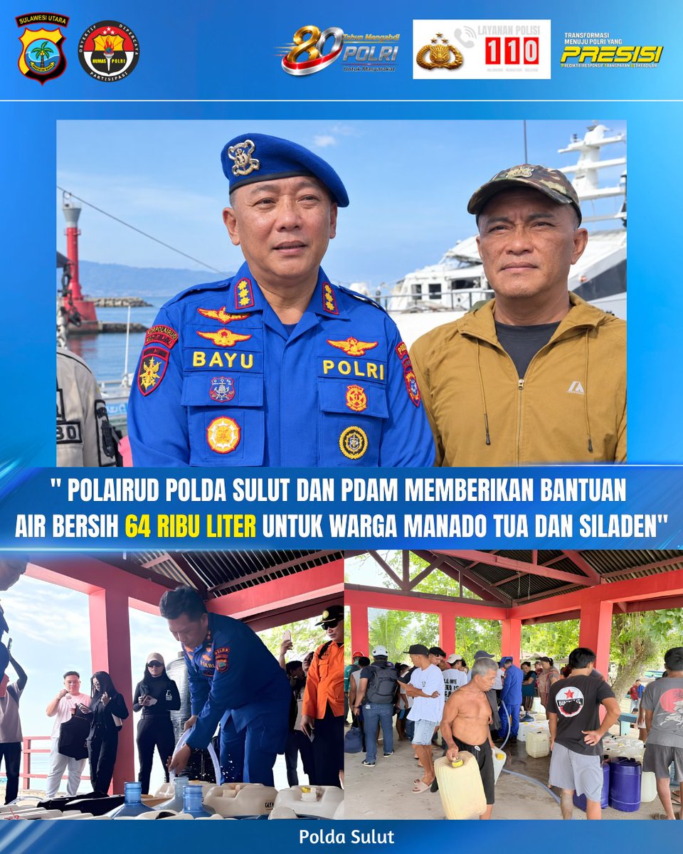 poldasulut_'s tweet photo. ๐ง 64 Ribu Liter Air Bersih untuk Warga Pulau Manado Tua dan Siladen
Kebutuhan air bersih masyarakat di wilayah kepulauan mendapat perhatian melalui sinergi Ditpolairud Polda Sulawesi Utara bersama PDAM Wanua Wenang Kota Manado.
#PoldaSulut #HumasPoldaSulut https://t.co/TWaFVGgzHV