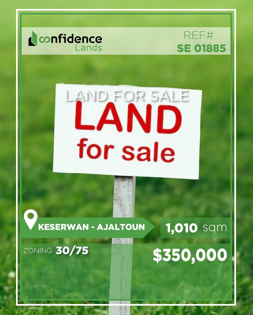 confidence_cre's tweet photo. Price: $350,000 + 2.5% commission
A rare opportunity in Ajaltoun
• 1,010 sqm
• Zoning: 30/75
For more information, please contact us
71000850
REF#SE01885
#Ajaltoun #LandForSale #PrimeLand #MountainView #PanoramicView #LuxuryVilla #VillaLand
#CONFISE
A https://t.co/tQhuf3zXSg