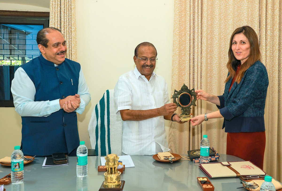 USAndChennai's tweet photo. Deepening industry and academic ties between the United States and India drive innovation. In Thiruvananthapuram, Consul General Neisuler met with Kerala Minister for IT and Industries P.K. Kunhalikutty and discussed how to strengthen technology cooperation to advance supply chain security and enterprise growth. With Kerala’s Minister for Higher Education Roji M. John, CG Neisuler discussed U.S.-Indian research partnerships, student and faculty exchanges, and joint initiatives in emerging technologies.