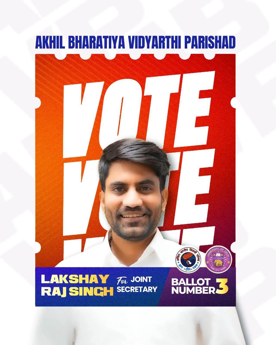 AnandSenAp6's tweet photo. A stronger DU begins with an informed student voice!

Vote, support, and elect ABVP Panel 7️⃣3️⃣3️⃣3️⃣ in the DUSU election 2026:

Yash Dabas - President 7️⃣
Ishu Maurya - Vice President 3️⃣
Riya Chhawdi - Secretary 3️⃣
Lakshay Raj Singh - Joint Secretary 3️⃣

 #DUSU7333 #ABVP7333 https://t.co/5ILFZHjdE7