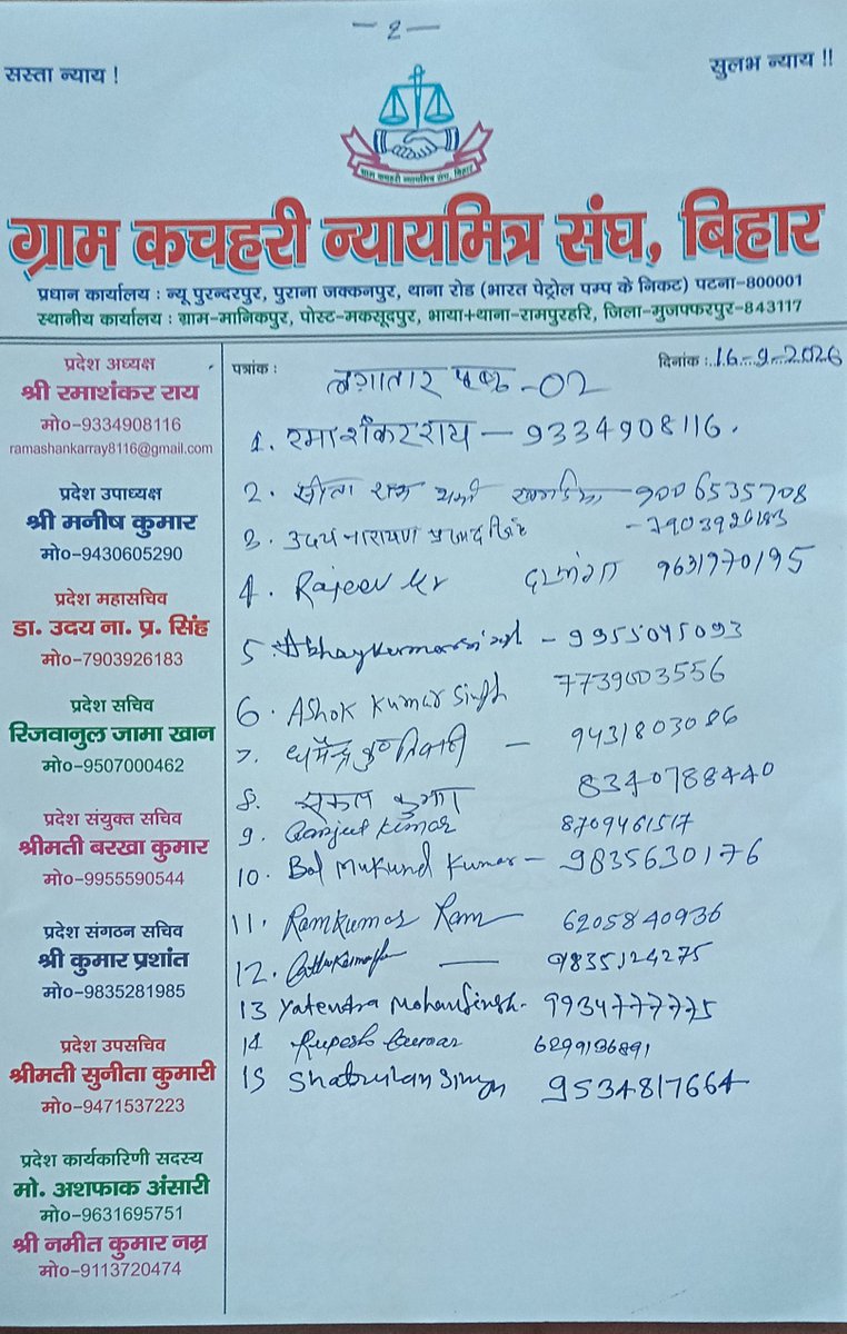 rayramashankar2's tweet photo. @PRD_Bihar @samrat4bjp @DeepakRLM @mopr_goi @IPRDBihar @DM_Muzaffarpur ग्राम कचहरी न्यायमित्र का मानदेय वृद्धि करवाइए..... https://t.co/nKFHmQXoTB