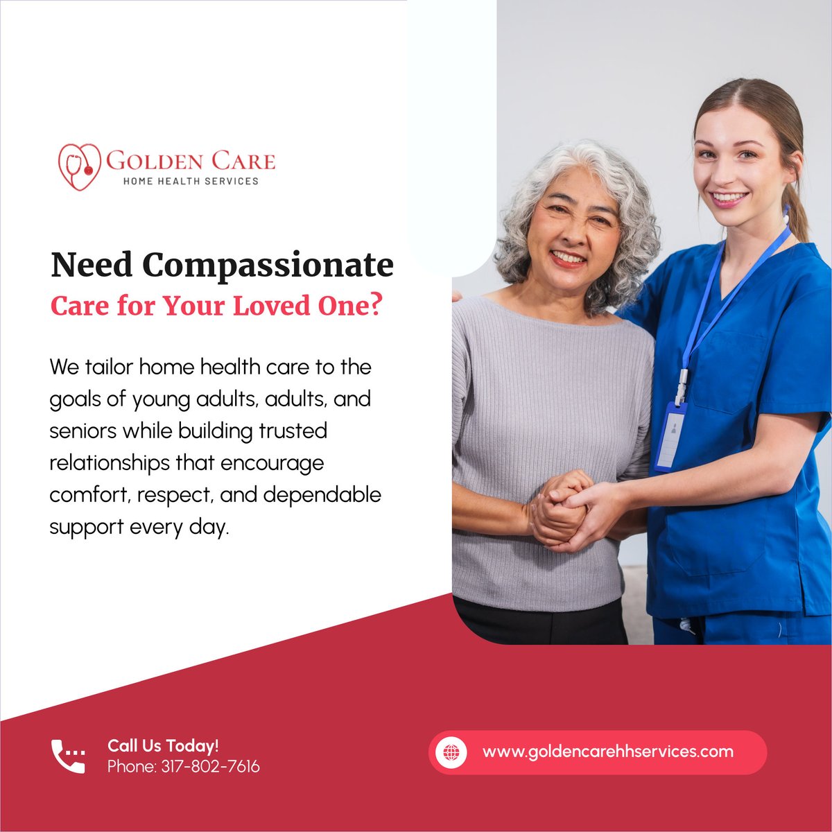 GoldenCareHH's tweet photo. Every person deserves care that reflects their unique needs and goals. 💙🏡 We provide dependable home health services with respect and professionalism for every stage of life. Contact us today. ☎️✨

#HomeHealthCare #IndianapolisIN #HomeCare #QualityCare #FamilySupport https://t.co/v9AVNo9NFE